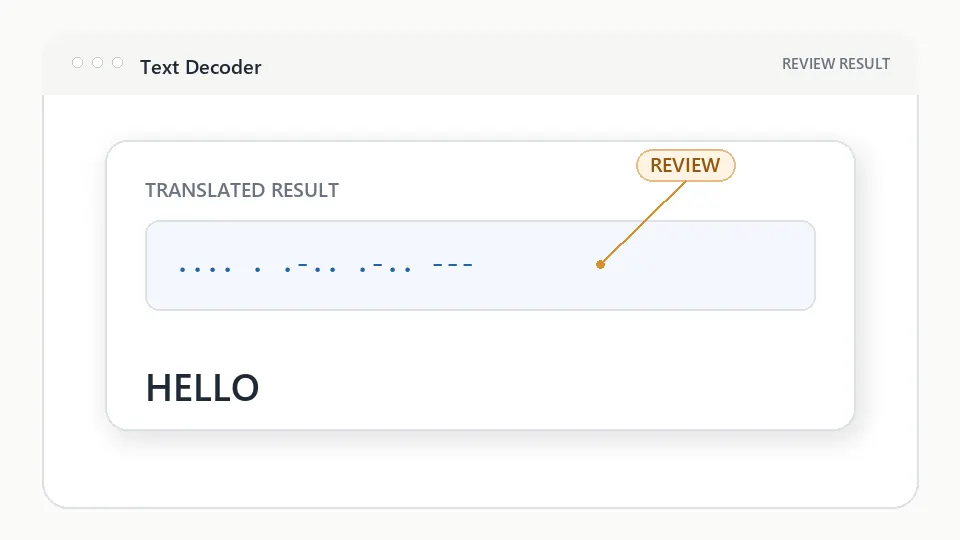 Text Morse Translator displaying converted Morse code result