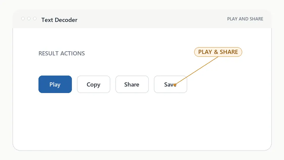 Text Morse translator result actions for playing, copying, sharing, and saving Morse code